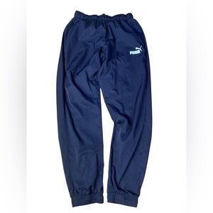 PUMA Men's Navy Blue Mesh-Lined Woven Track Pants - Size Medium